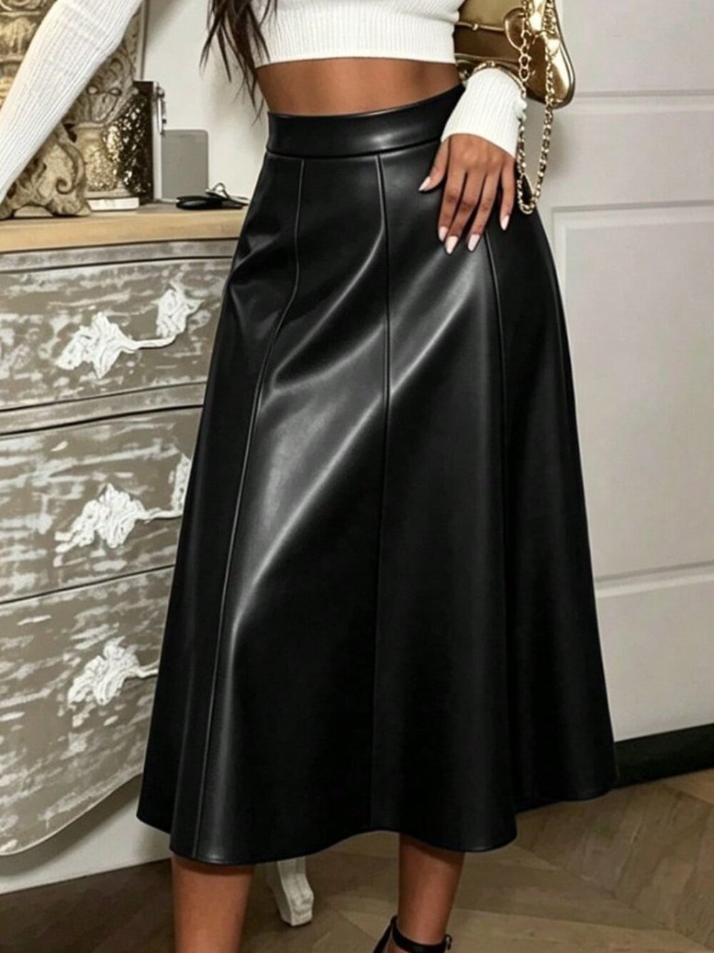 Black Cute Women's Regular Zippered A-Line Skirt
